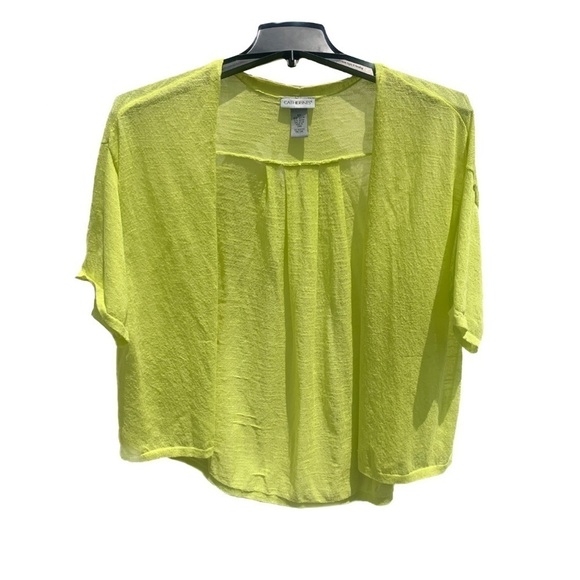 Catherines Sweaters - Catherines y2k 90s Neon Lime Green Sheer Cardigan Beach Vacation Pool Size 2X